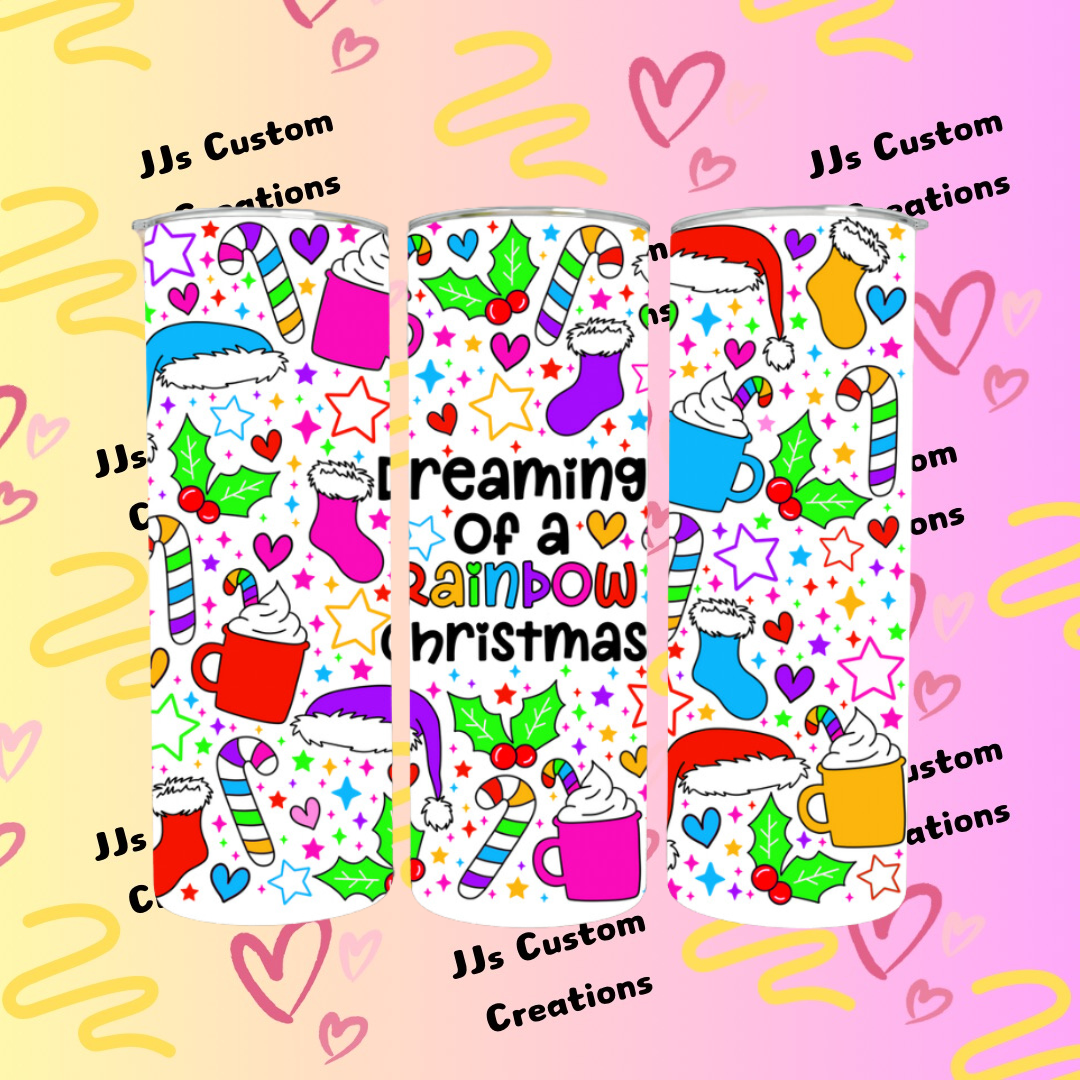 Rainbow Christmas 20oz Tumbler – Festive Gift – main product view