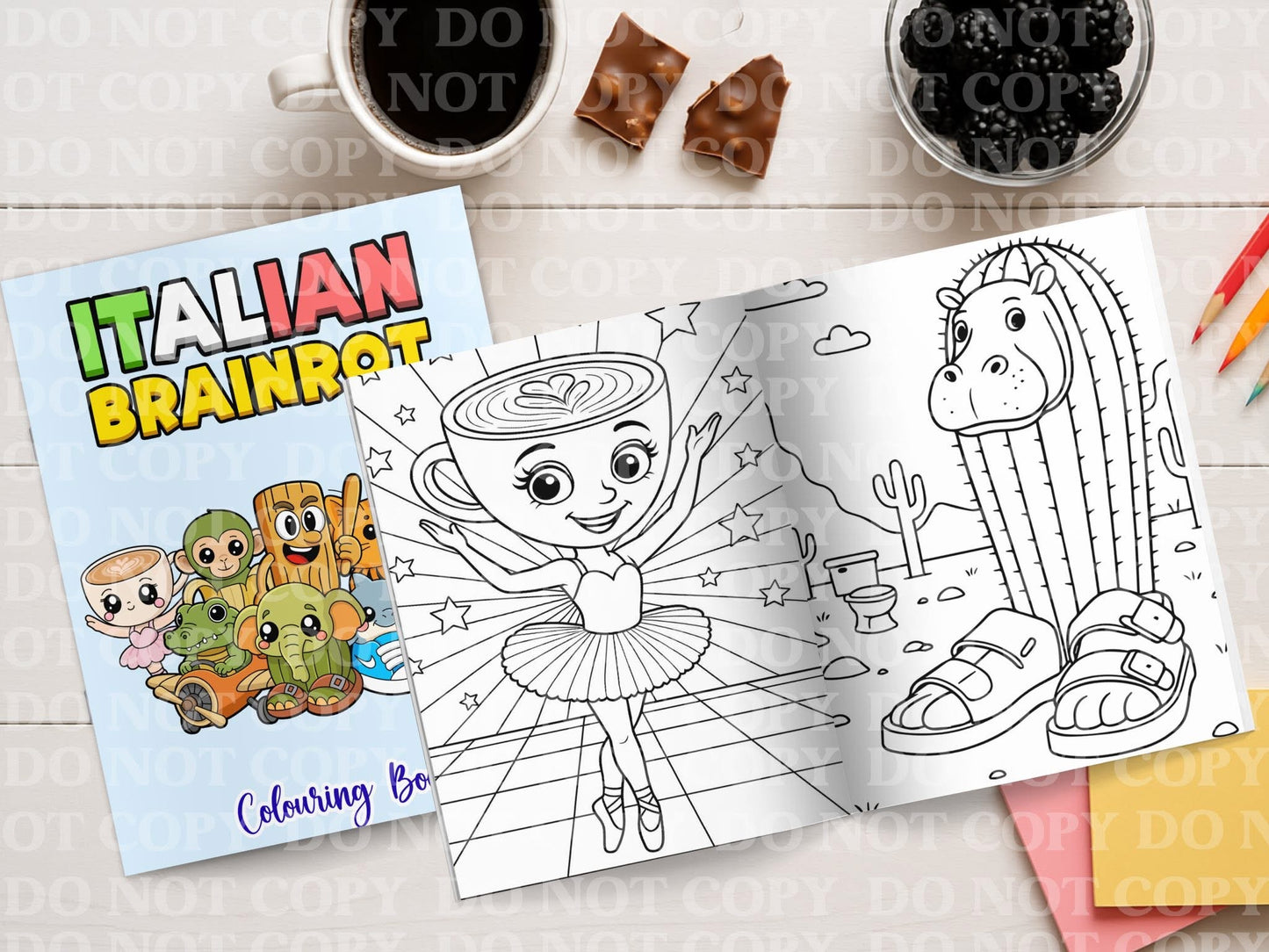 Italian Brainrot Colouring Book | Personalised Colouring Book | Wire Bound, 20 Pages | Colouring for Kids & Adults