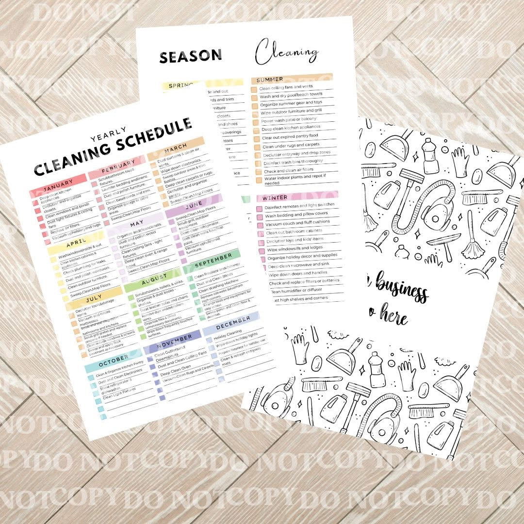 Yearly Cleaning Planner | spiral bound planner | a4 planner