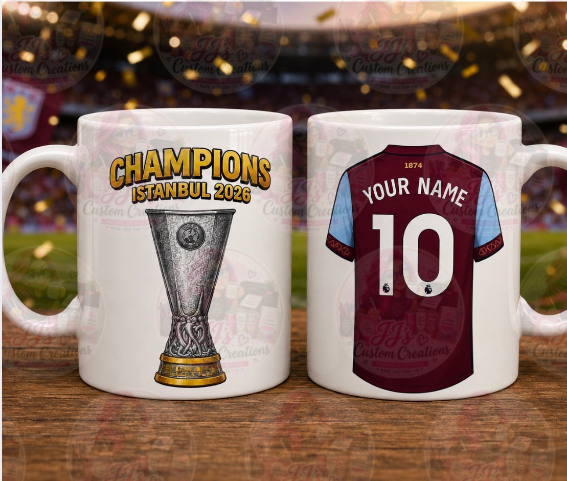 Personalised Aston Villa Claret & Blue Champions 2026 Football Mug