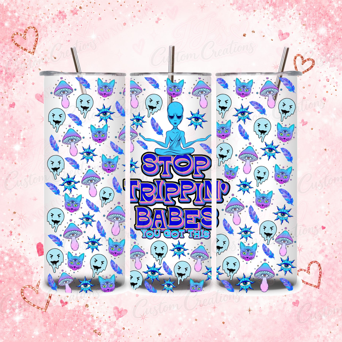 ‘Stop Trippin’ Babes’ 20oz Tumbler Retro Alien Gift – main product image