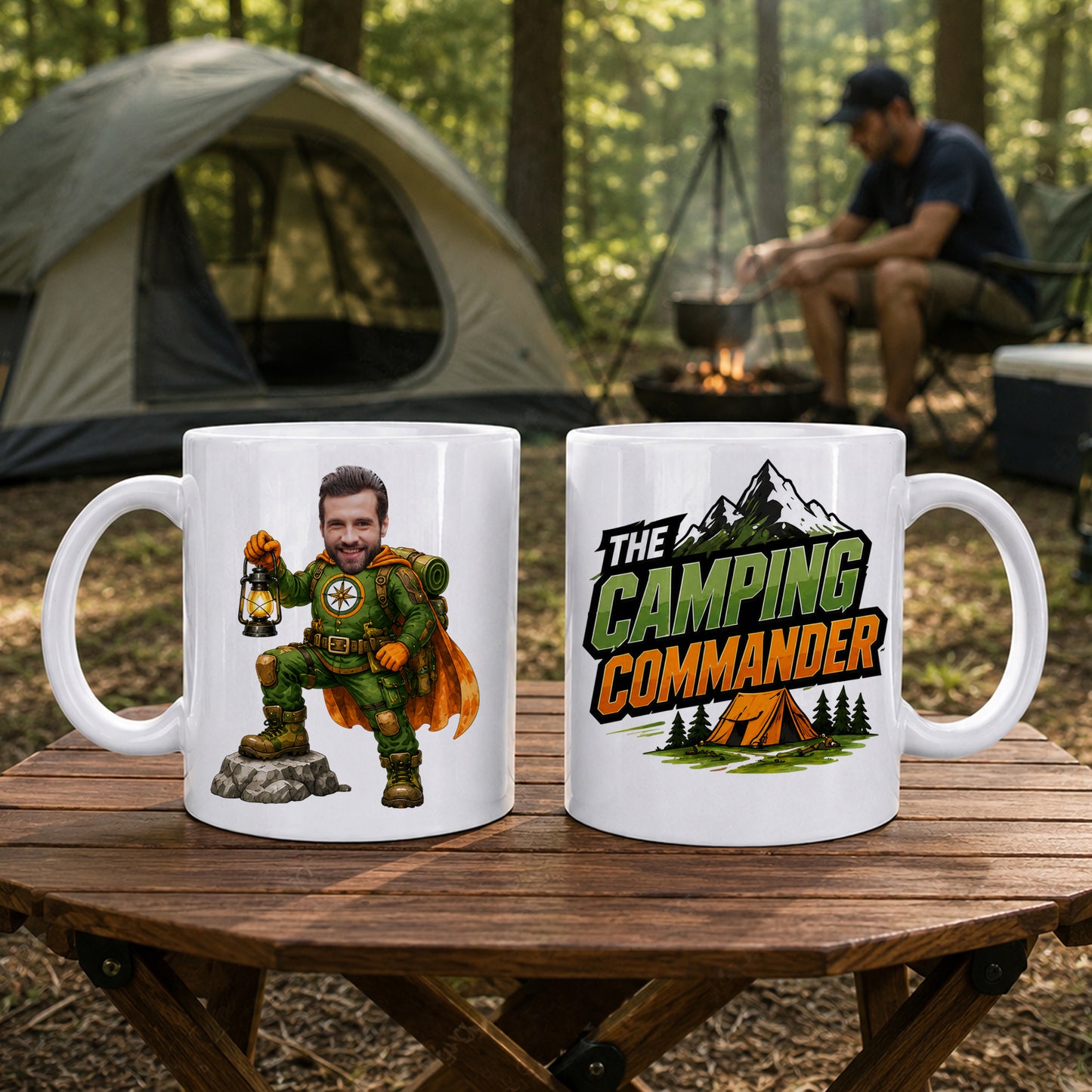Personalised Camping Commander Face Mug Funny Camper Gift – main product image