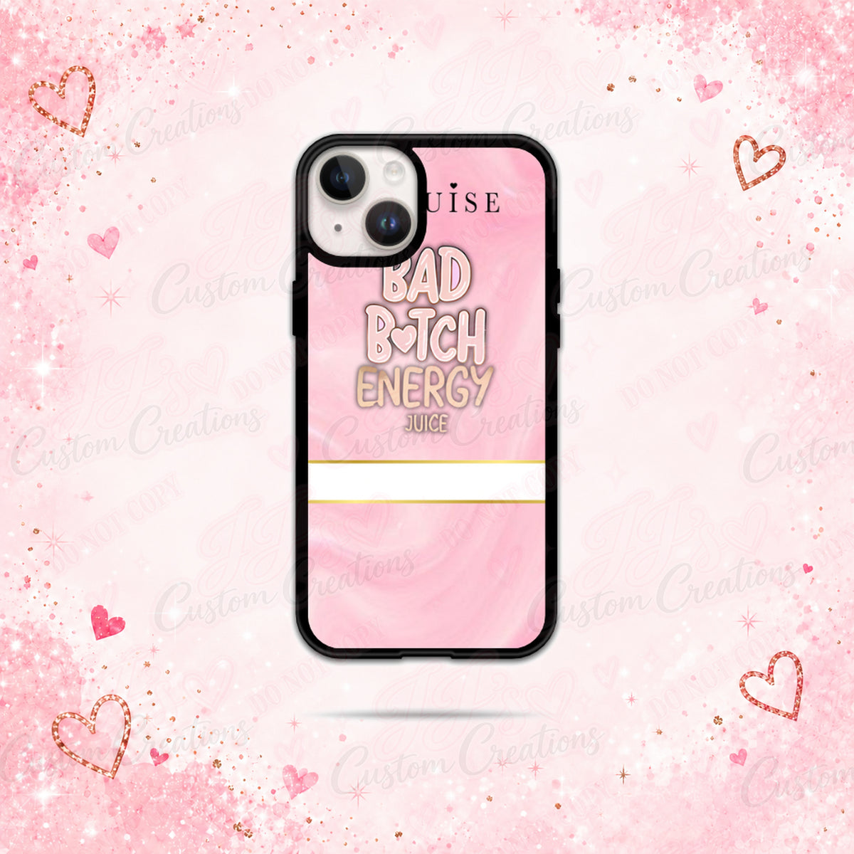 Bad Bitch Energy Phone Case – original product on approved pink sparkle background