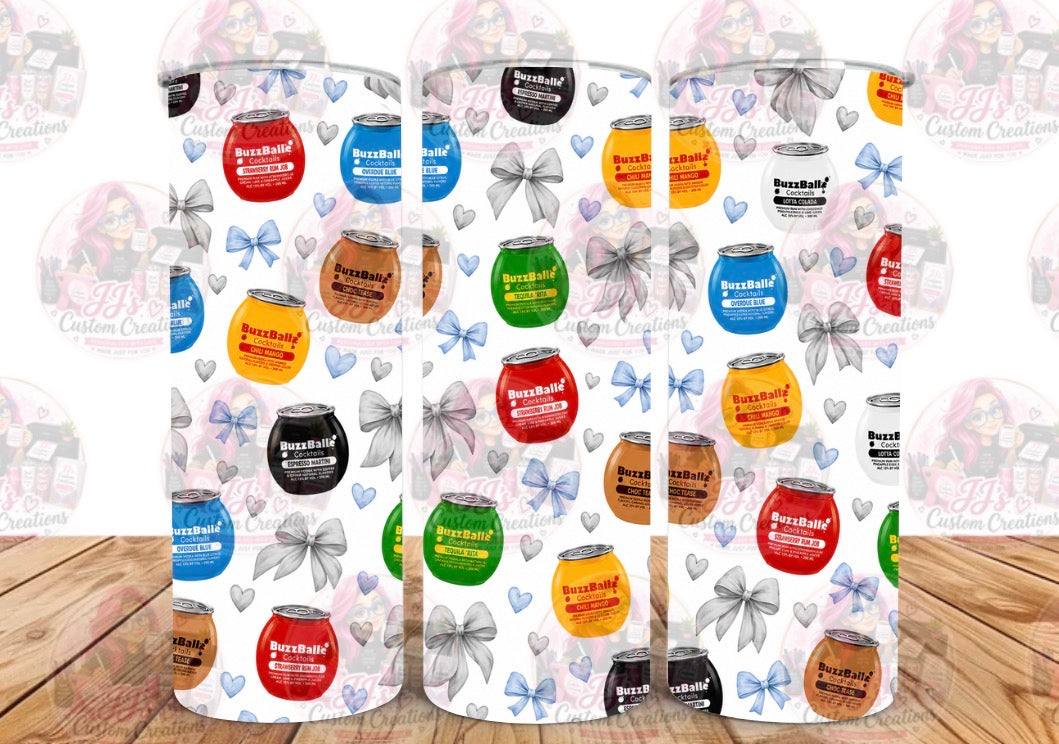 BuzzBallz Inspired 20oz Skinny Tumbler | Cocktail Lover Gift | Reusable Travel Cup with Straw