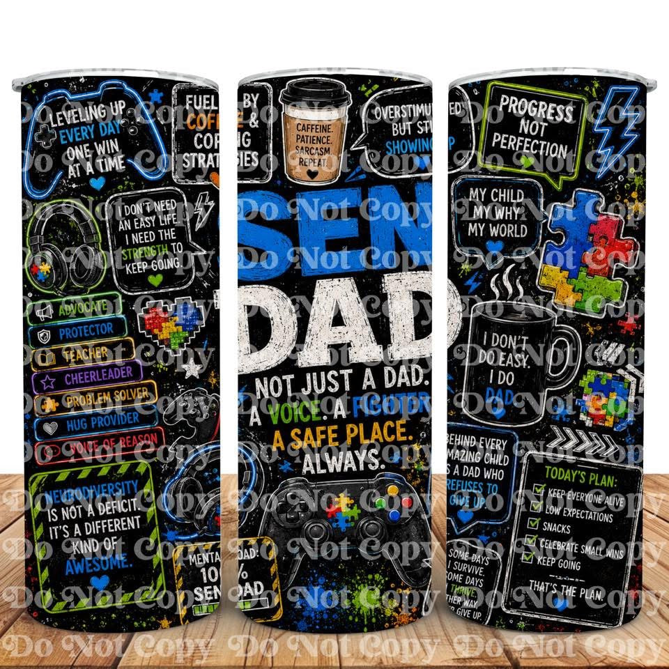 Autism Dad 20oz Skinny Tumbler | Proud SEN Dad Travel Cup | SEND Parent Gift