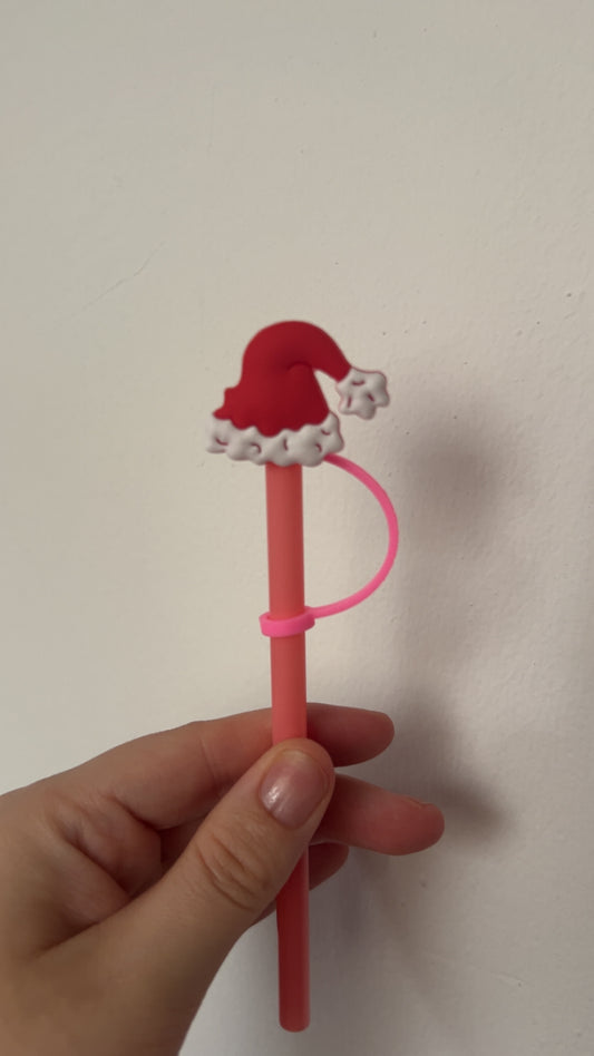 Santa hat straw topper