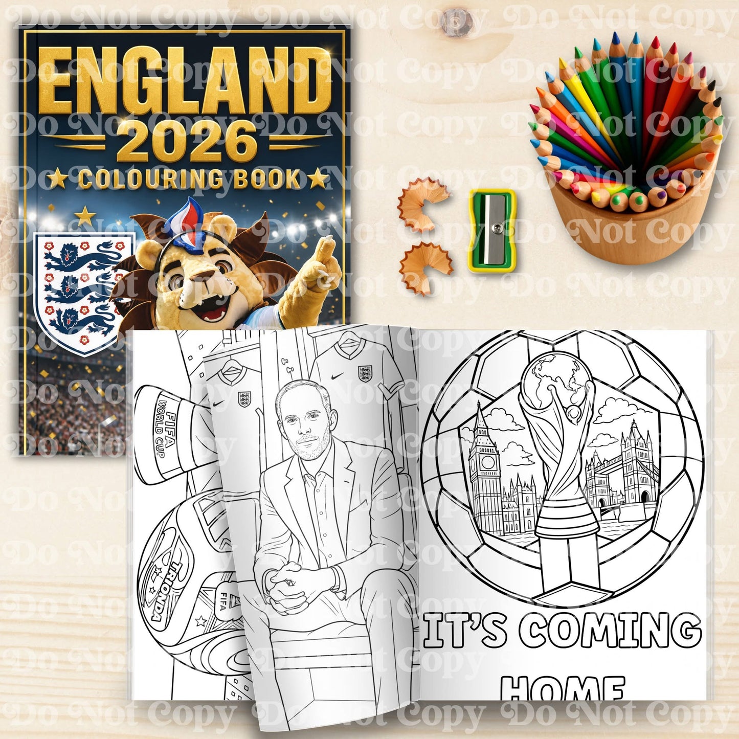 England football Personalised Colouring Book | Wire Bound, 20 Pages | Colouring for Kids & Adults |