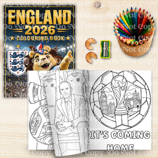 England football Personalised Colouring Book | Wire Bound, 20 Pages | Colouring for Kids & Adults |