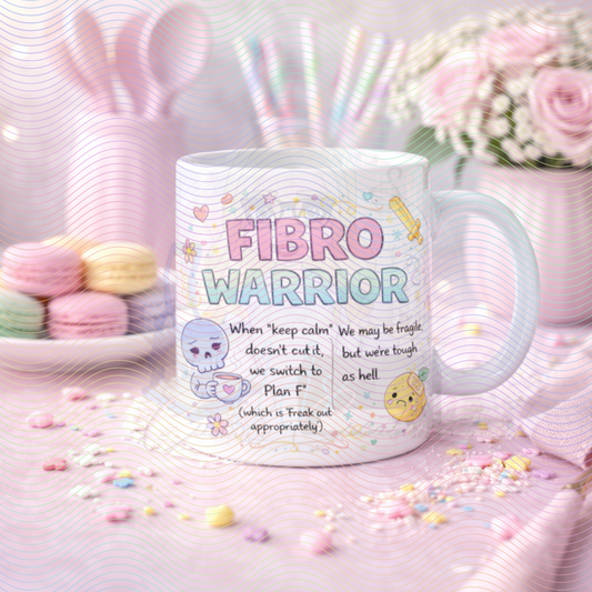 Fibro Warrior Mug – Chronic Illness Awareness Coffee Cup | Fibromyalgia Gift | Mug Cute Pastel Design