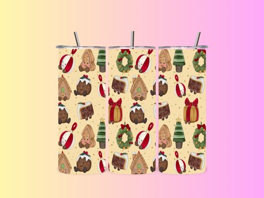Kawaii Christmas Cuddlies Tumblers | Christmas Treats Pattern Tumbler | Insulated Festive Drinkware