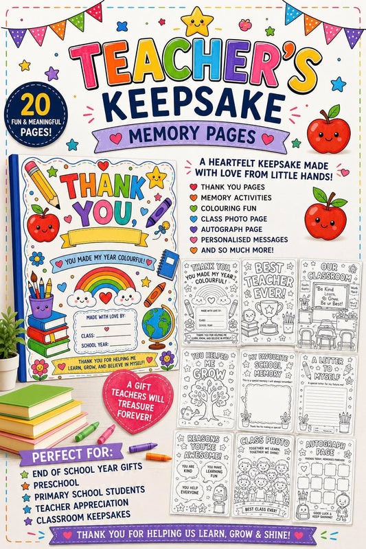 Teacher’s Keepsake Memory Book – End of Year School Memory & Teacher Appreciation Gift