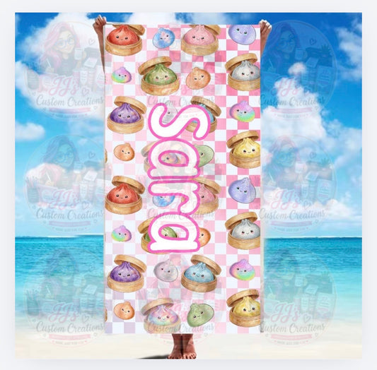 Personalised squishy dumpling beach towel