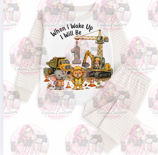 When I Wake Up I Will Be construction pyjamas construction birthday pjs - ages 1-10years – main product image