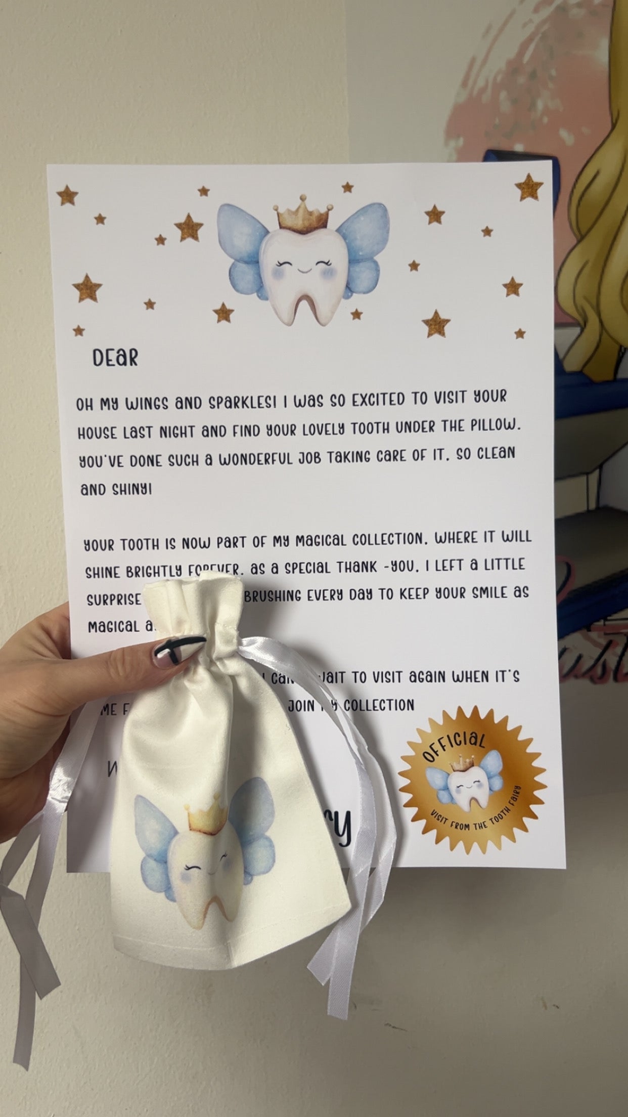 Tooth Fairy Letter & Keepsake Bag Set – Magical Tooth Fairy Visit Gift for Children