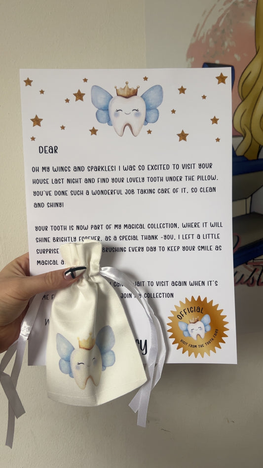 Tooth Fairy Letter & Keepsake Bag Set – Magical Tooth Fairy Visit Gift for Children