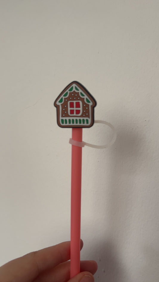 Gingerbread house straw topper