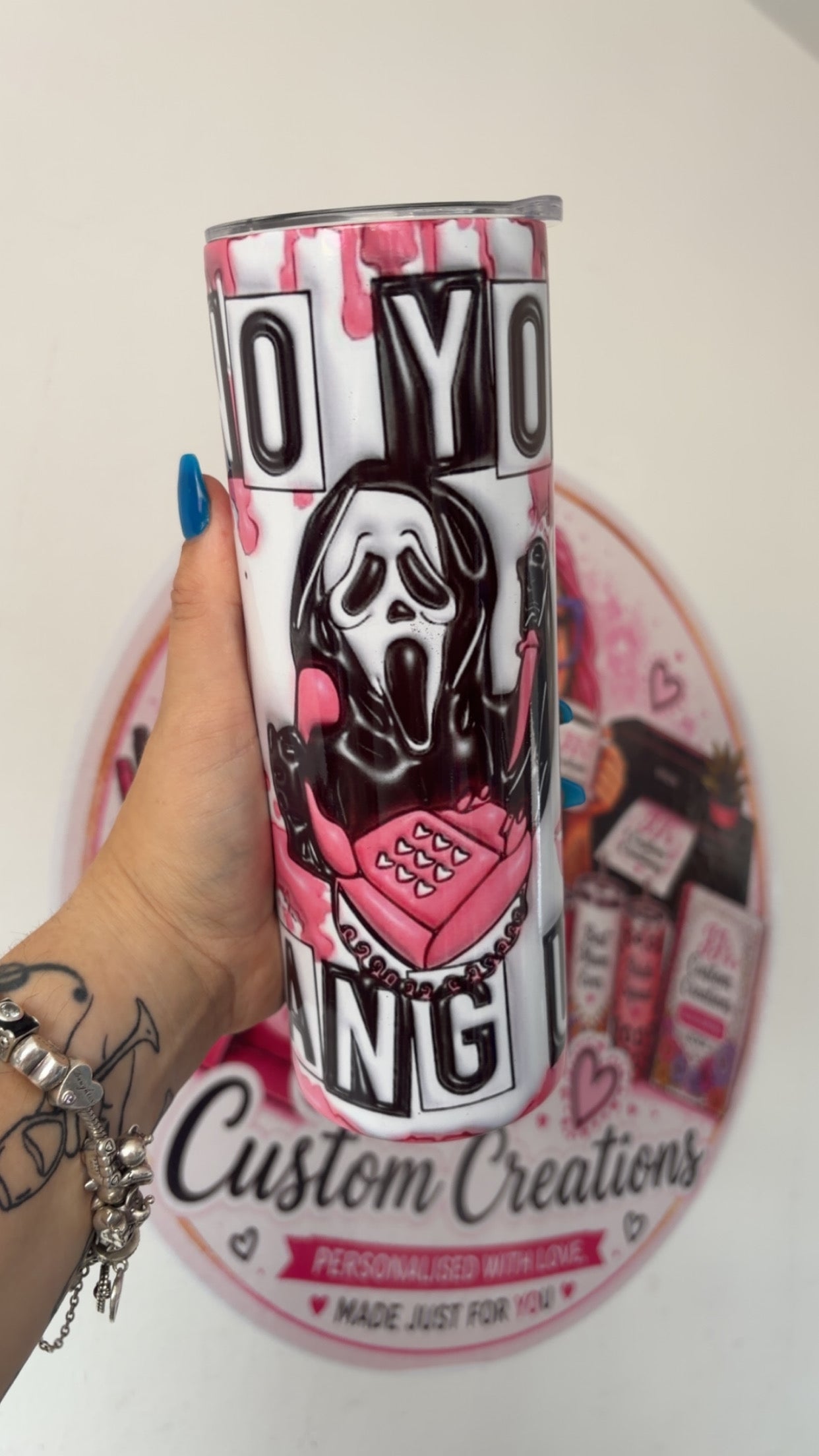 No, You Hang Up 20oz Tumbler – Pink Ghostface Gift – main product view