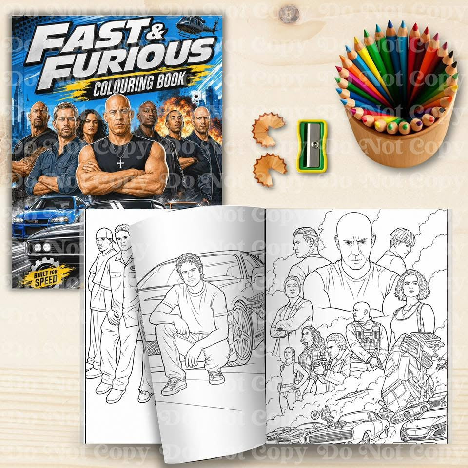 Fast & Furious colouring book mock-up