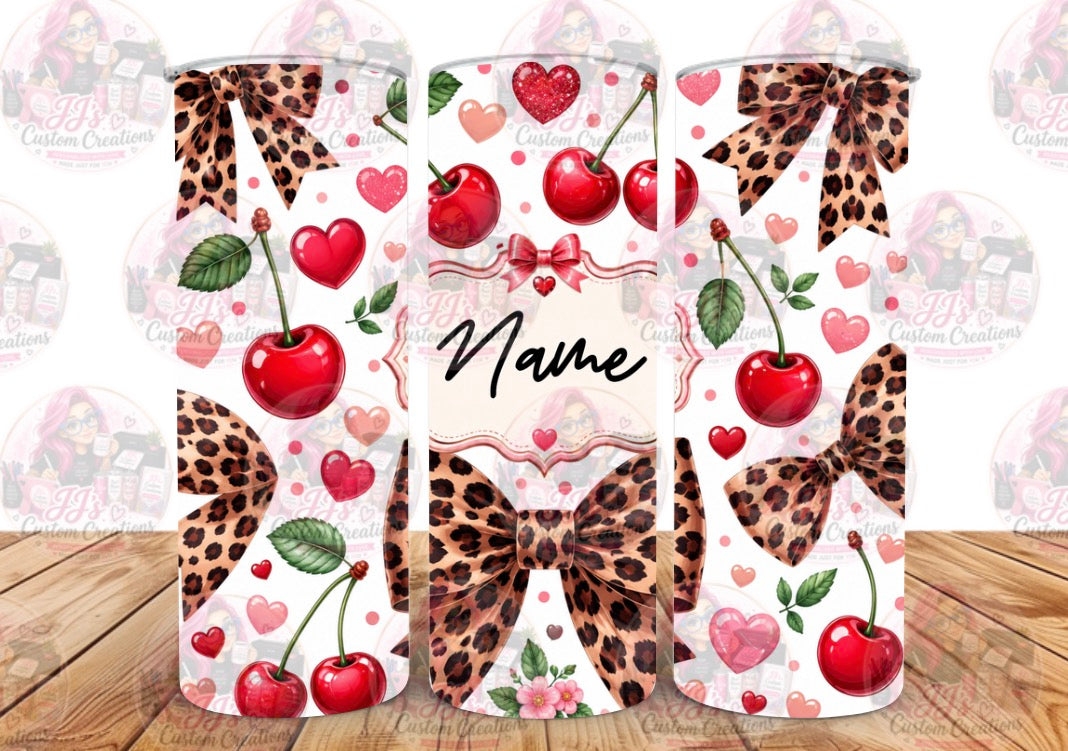 Personalised Cherry and Leopard Print 20oz Tumbler