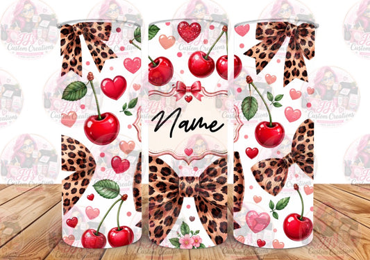 Personalised Cherry and Leopard Print 20oz Tumbler