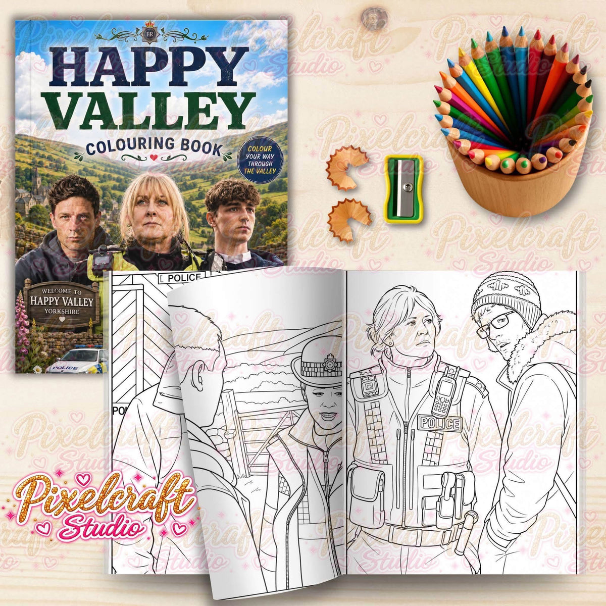 Happy Valley colouring book mock-up