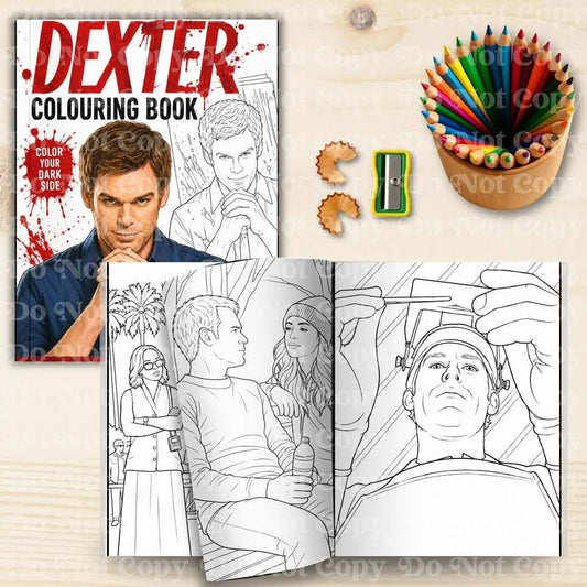Dexter colouring book mock-up