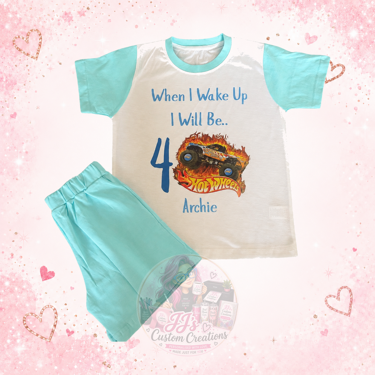Personalised Archie When I Wake Up I Will Be 4 car pyjamas