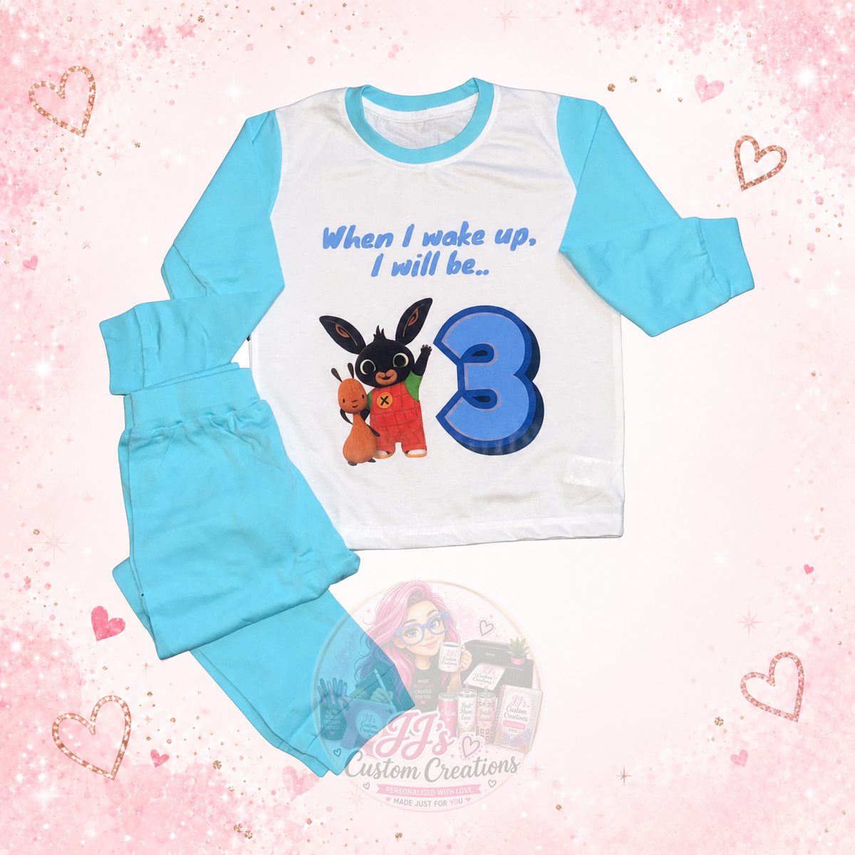 Personalised blue When I Wake Up I Will Be 3 children's pyjamas