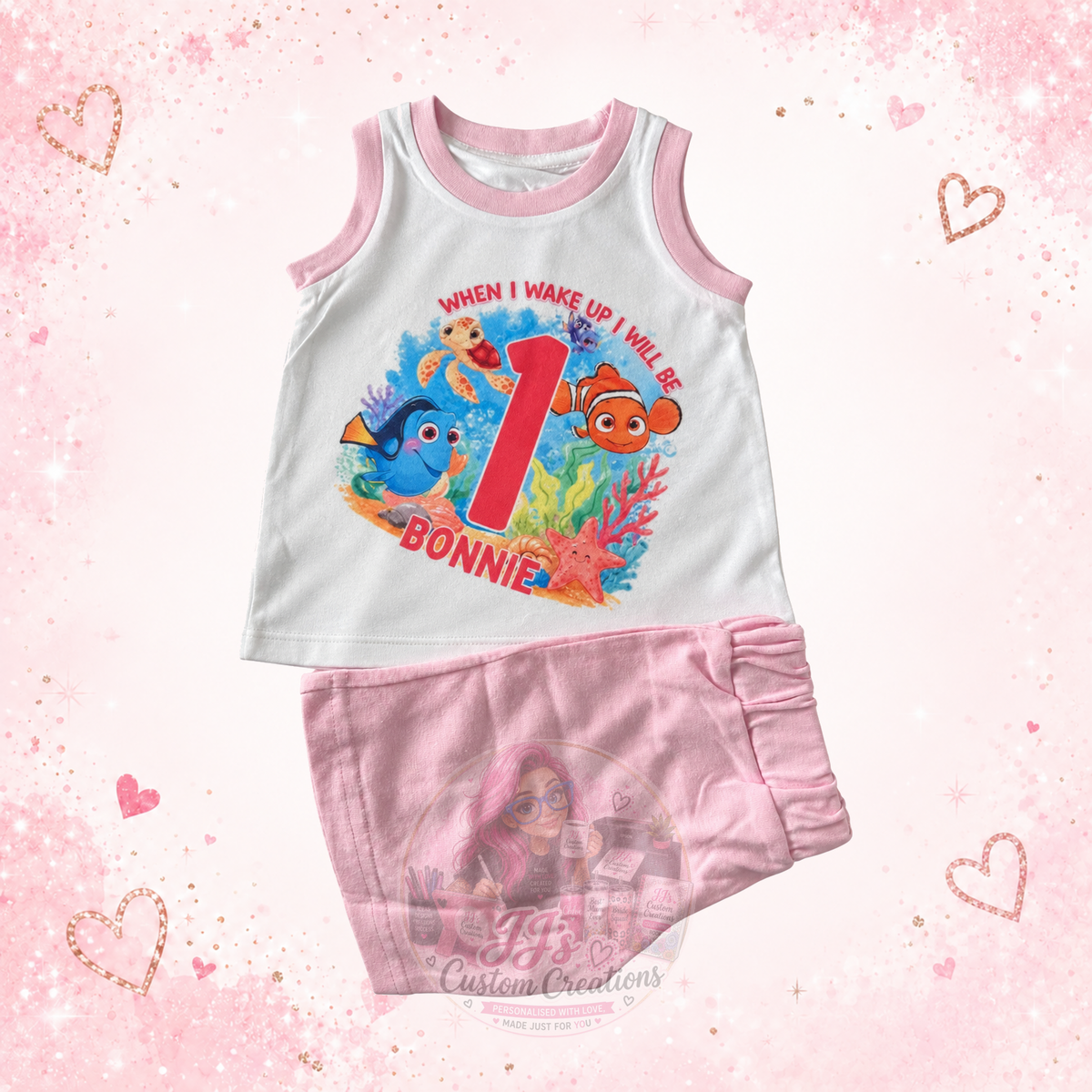 Personalised Bonnie age 1 pink short pyjamas