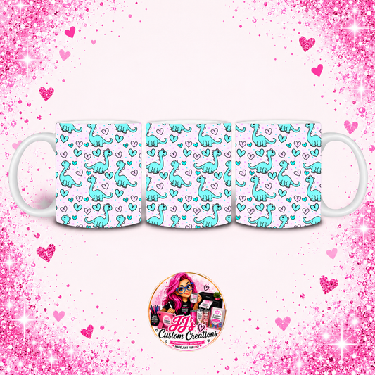 Cute Dinosaur Mug on JJ's Custom Creations pink sparkle background