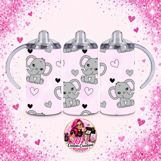 Elephant 12oz sippy tumbler on the approved light pink sparkle background
