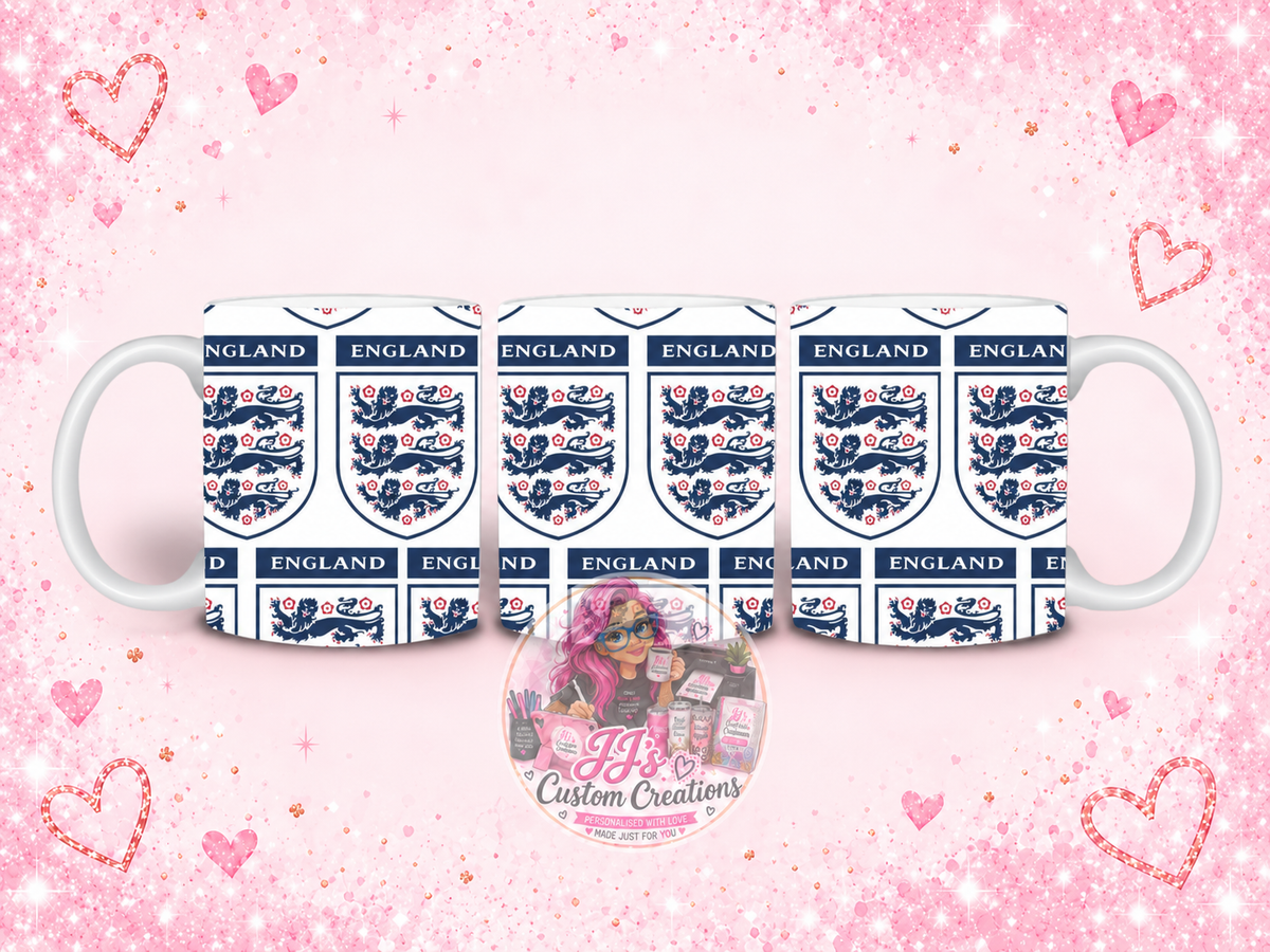 England football novelty mug on JJ’s blush pink sparkle background