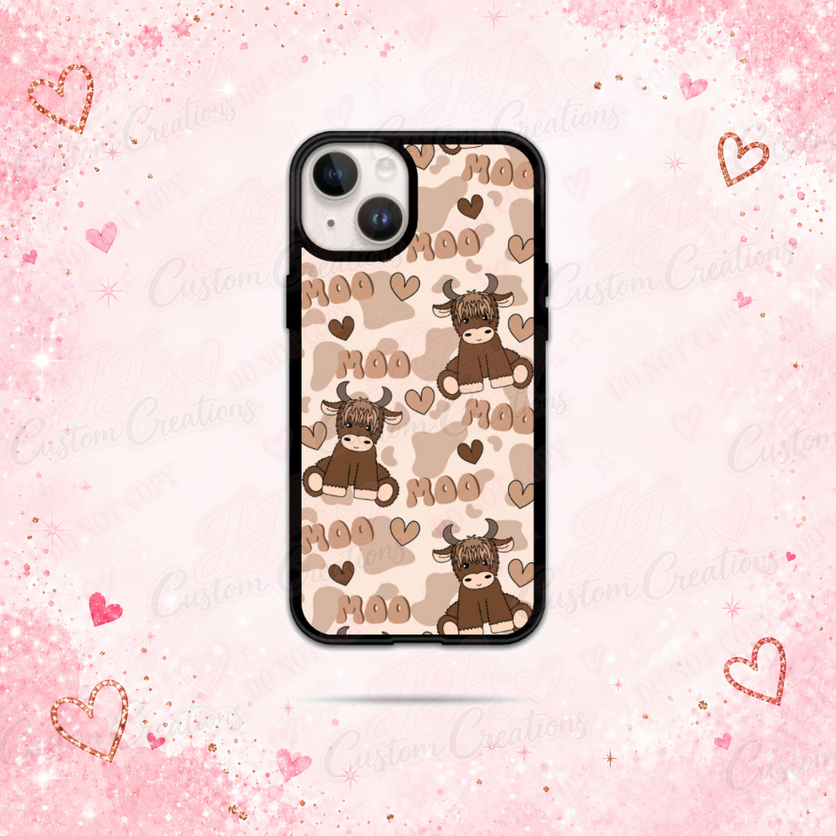 Highland Cow Phone Case – original product on approved pink sparkle background