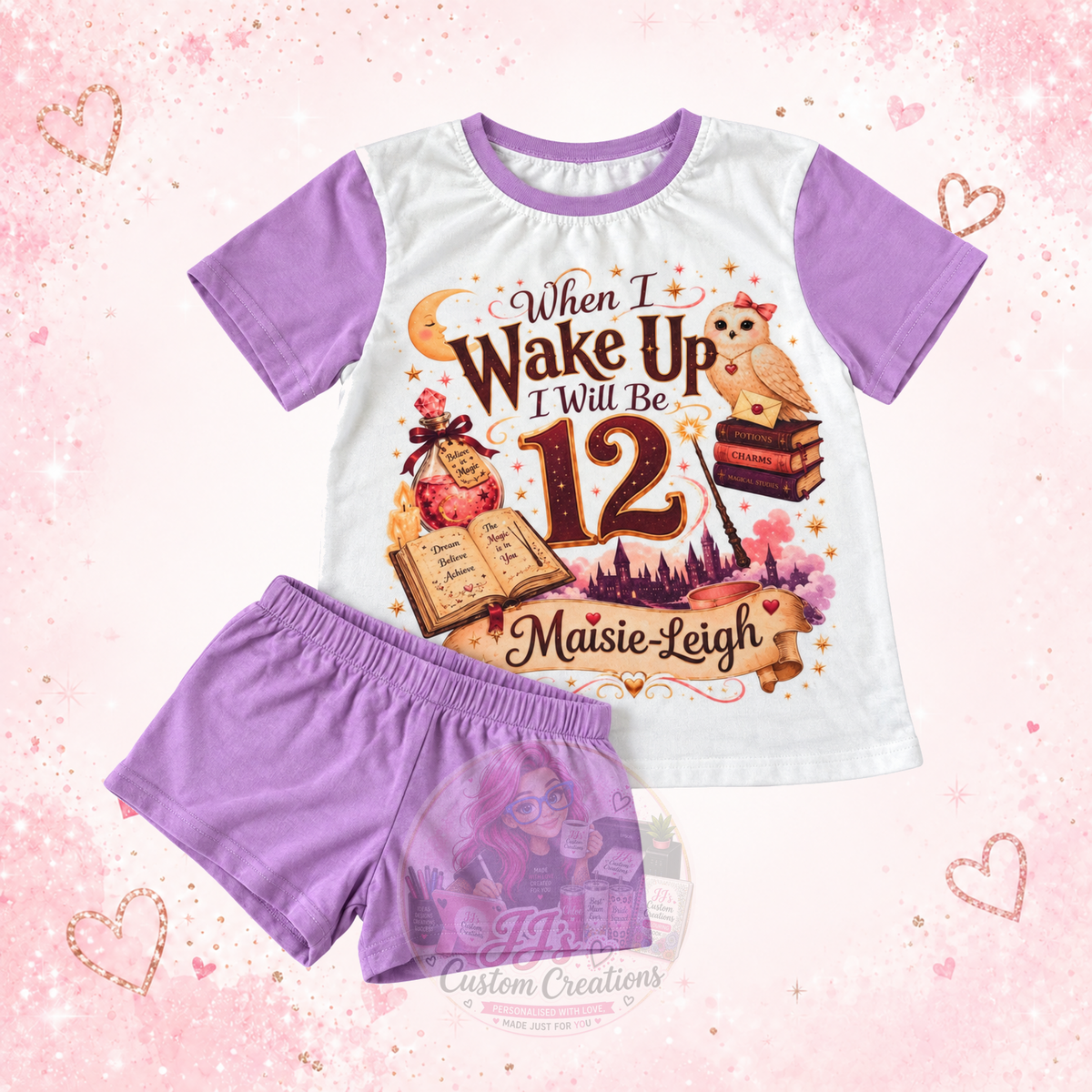 Personalised Maisie-Leigh age 12 lilac short pyjamas