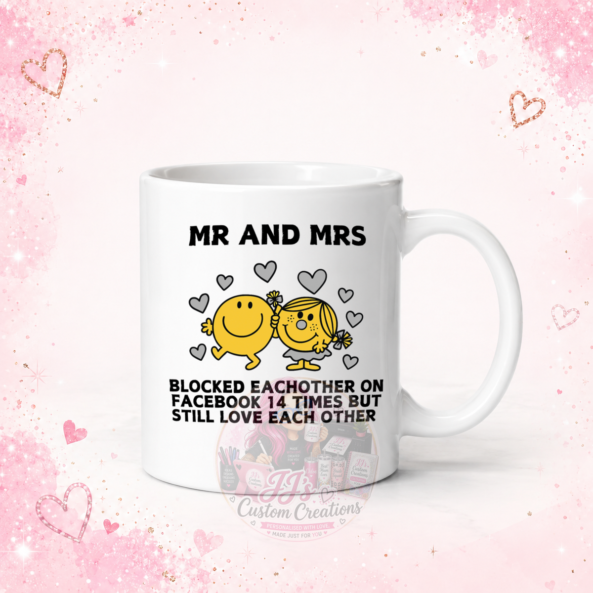 Mr and Mrs Facebook funny couples ceramic mug mock-up by JJ's Custom Creations