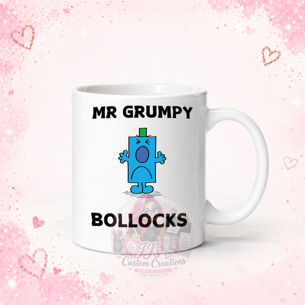 Mr Grumpy Bollocks funny ceramic mug mock-up by JJ's Custom Creations