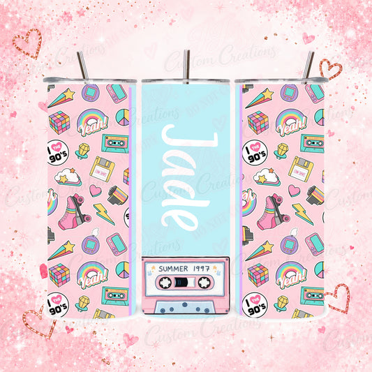 Personalised 90s 20oz Tumbler – Pink or Blue – main product view