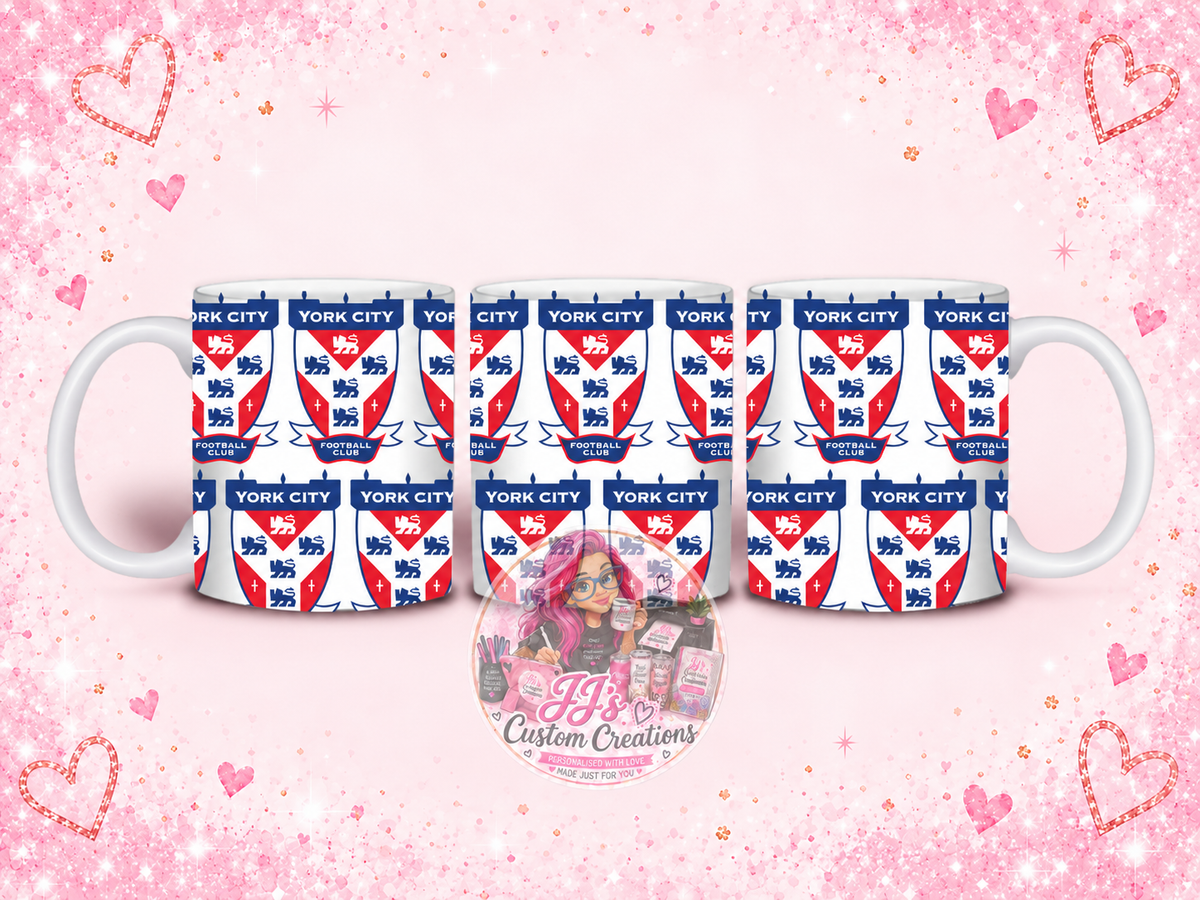 York City Football Club novelty mug on JJ’s blush pink sparkle background